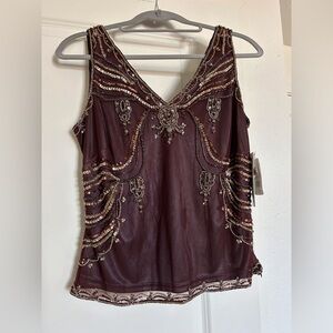 NWT Adrianna Papell Brown Sequin-Embellished Sleeveless Top